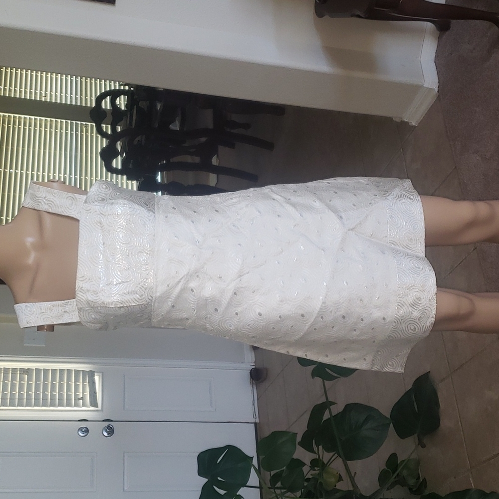 Jessica mcclintock 2 inch strap square neck textured dress with silver s…